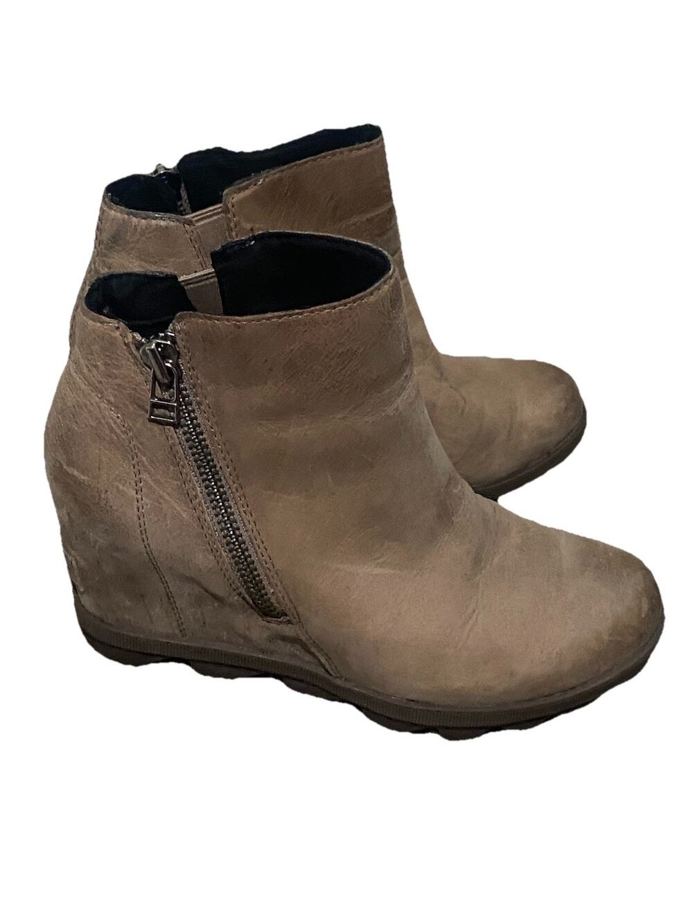 Sorel Boots Womens 7 Joan of Arctic Hidden Wedge Zip Up Brown Shoes Classic